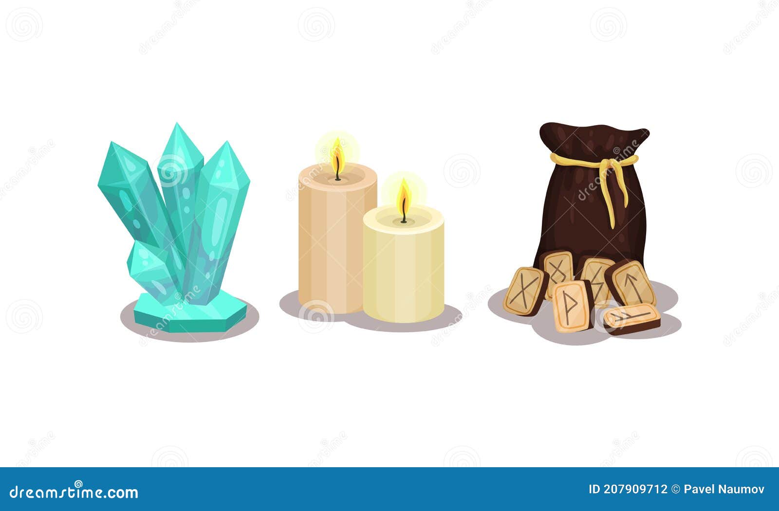 Fortune Telling Objects with Rune and Candles Vector Set Stock