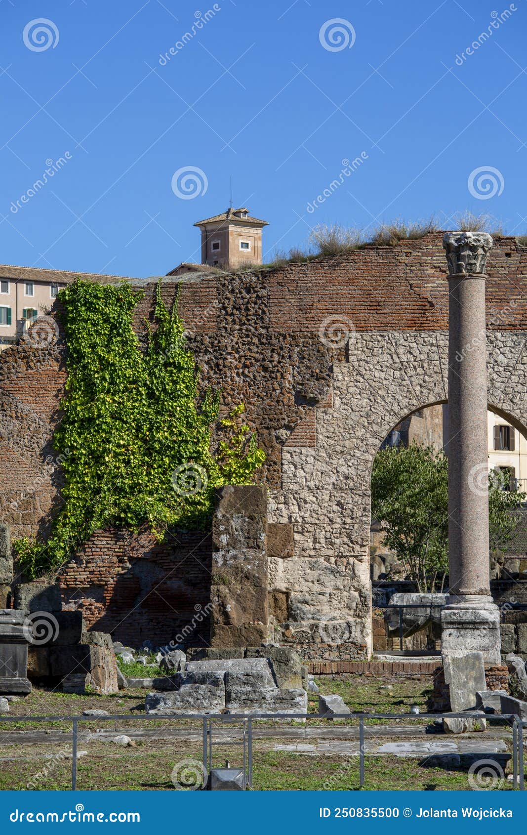 forum romanum, view of the ruins of several important ancient  buildings, remains of basilica aemilia, rome, italy