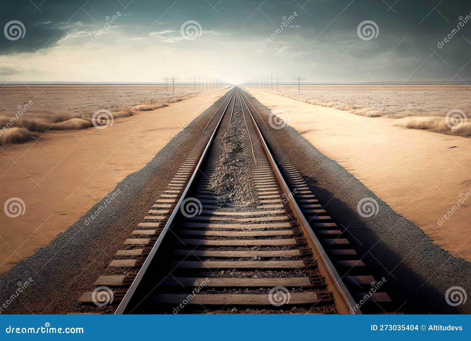 Forward Direction Railways Extending into Distance in Prairie Stock