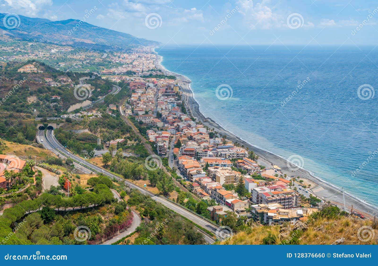 panoramic view from forza d`agrÃÂ². province of messina, sicily, southern italy.
