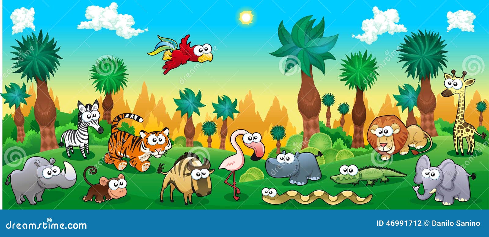 For t Verte Avec Les Animaux Sauvages Dr les Illustration For t Verte Avec Les Animaux Sauvages Dr les Illustration