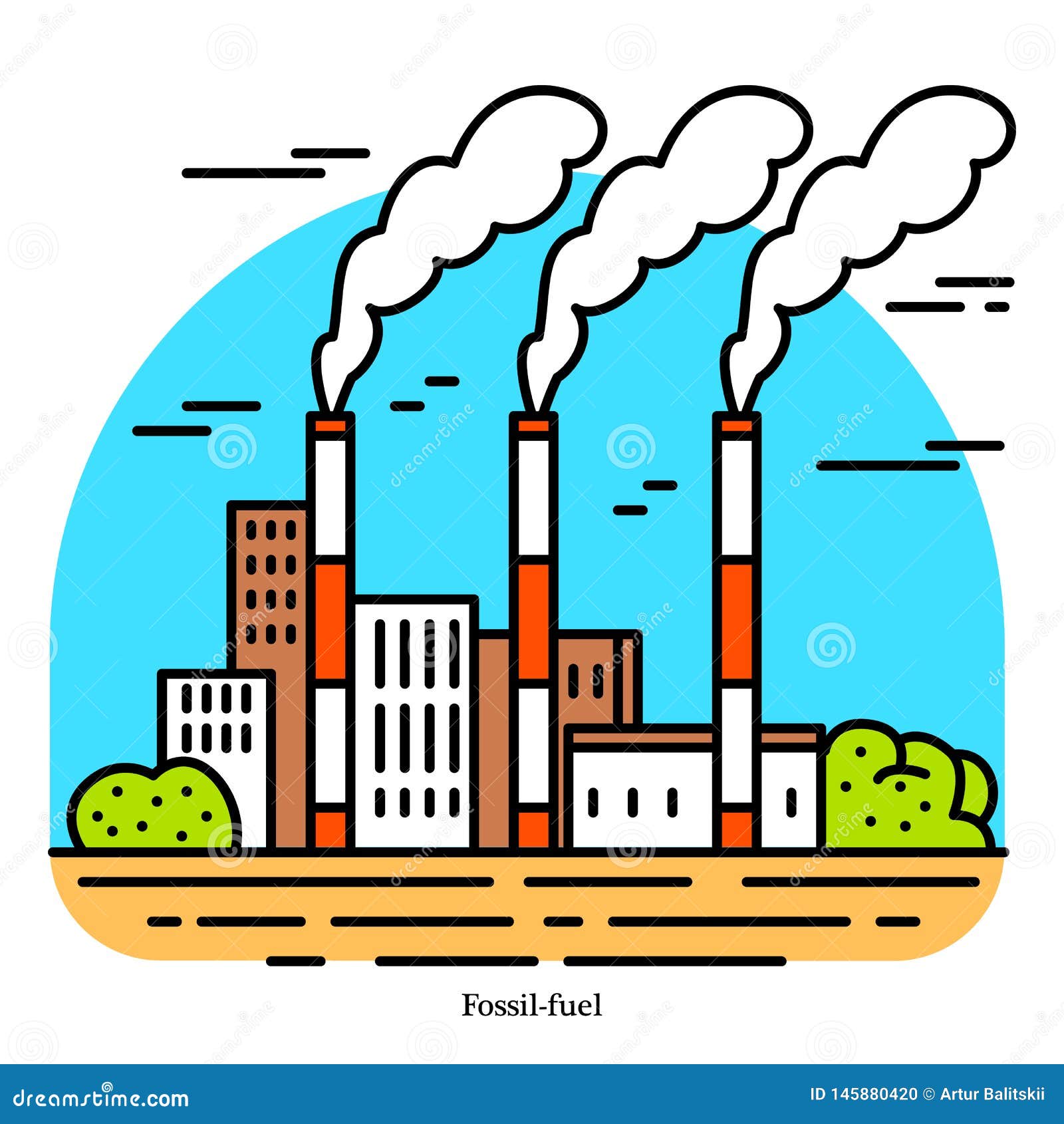 Fossil Fuel Power Plant. Thermal Powerhouse or Generating Station.  Industrial Building Icon Stock Vector - Illustration of generator, plant:  145880420