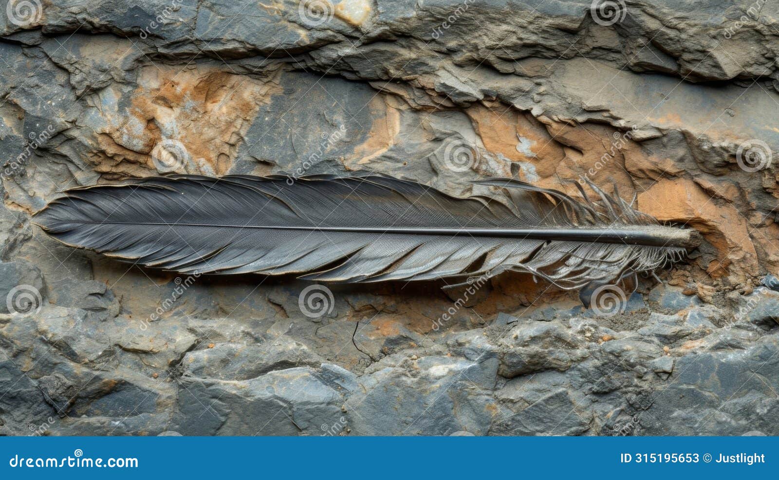 a fossilized feather found in layers of rock indicating the age and evolutionary significance of these feathers in