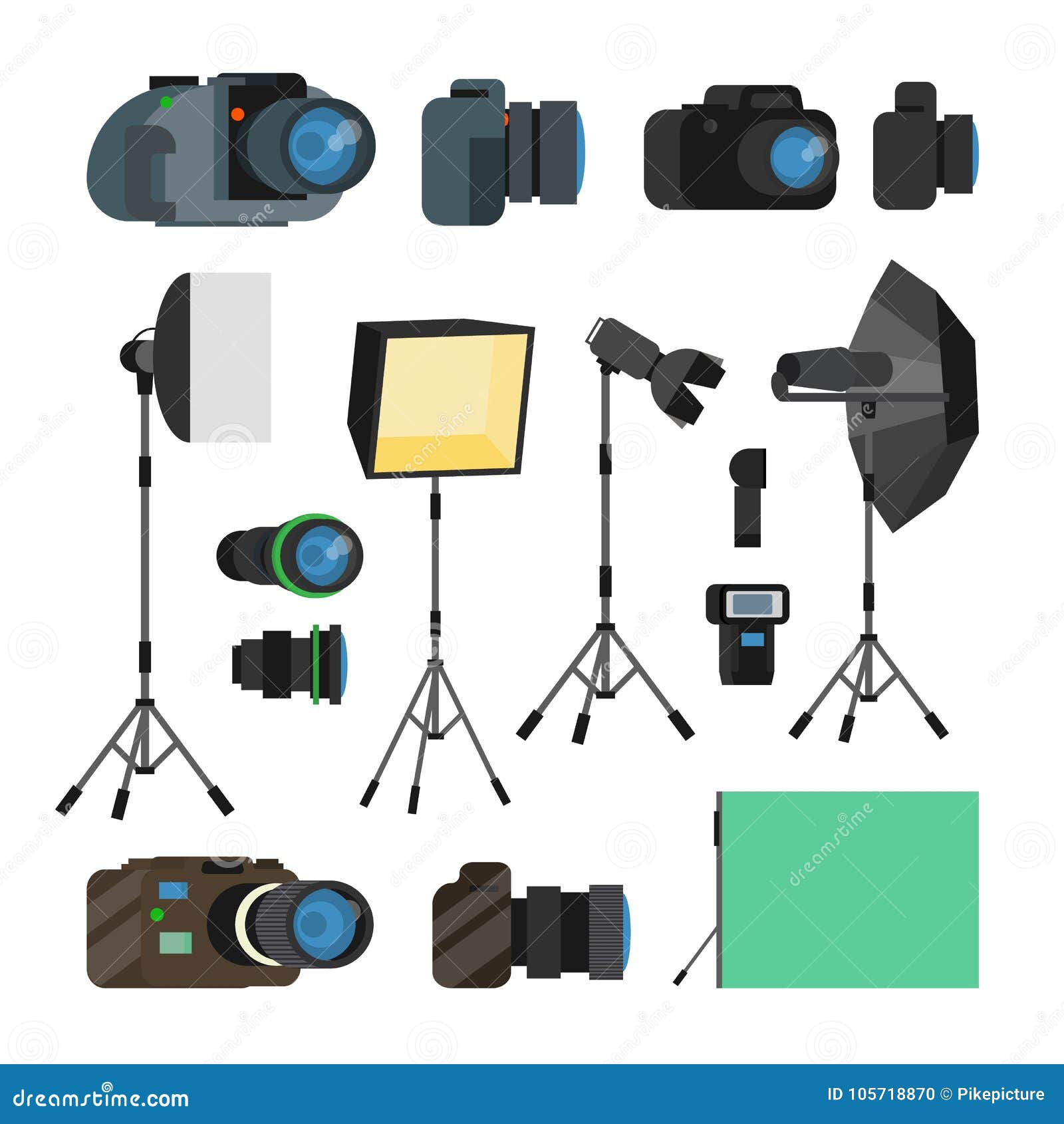 Fotógrafo Tools Set Vector Objetos De La Fotografía Elementos Del Diseño  Del Equipo De La Foto, Accesorios Cámaras Digitales Mode Ilustración del  Vector - Ilustración de icono, muestra: 105718870