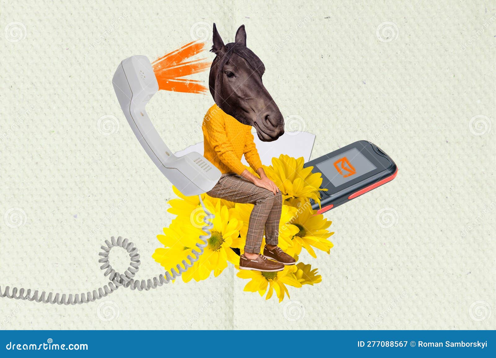 Foto Absurda Plantilla De Arte Collage De Cabeza Salvaje Hombre De Caballo  Operador De Call Center De Respuesta De Teléfono Recibi Imagen de archivo -  Imagen de absurdo, cobarde: 277088567