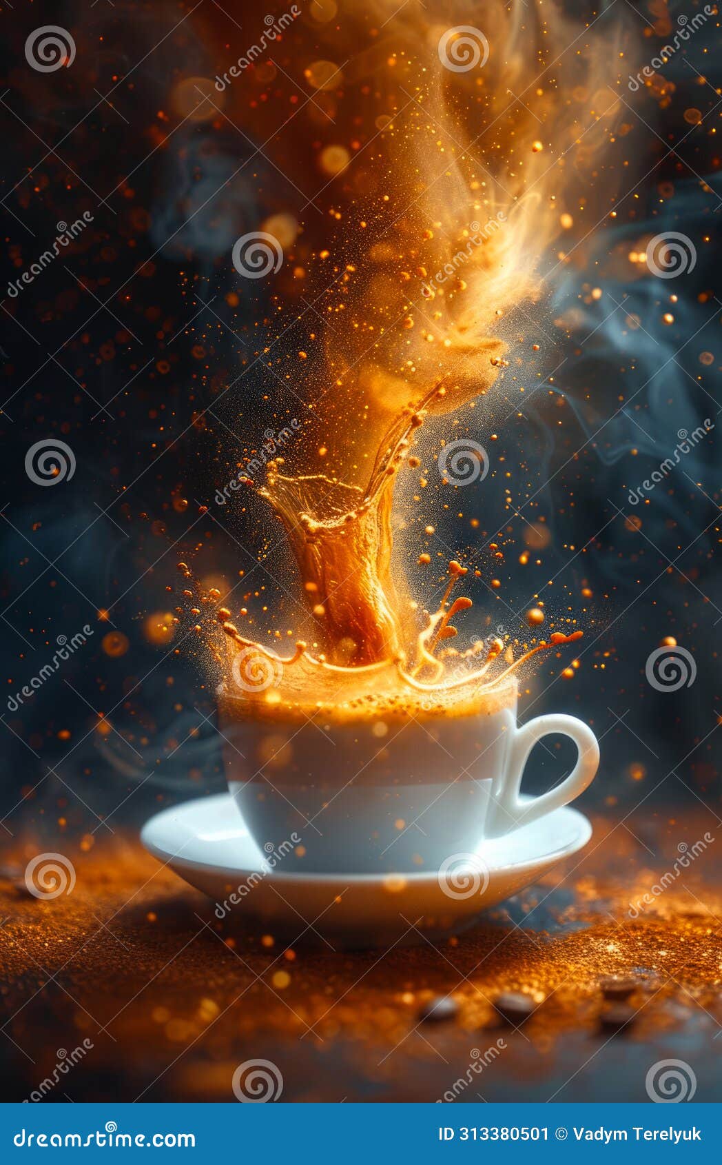 foto de hot coffee splash in cup with smoke on dark background - imagen libre de derechos