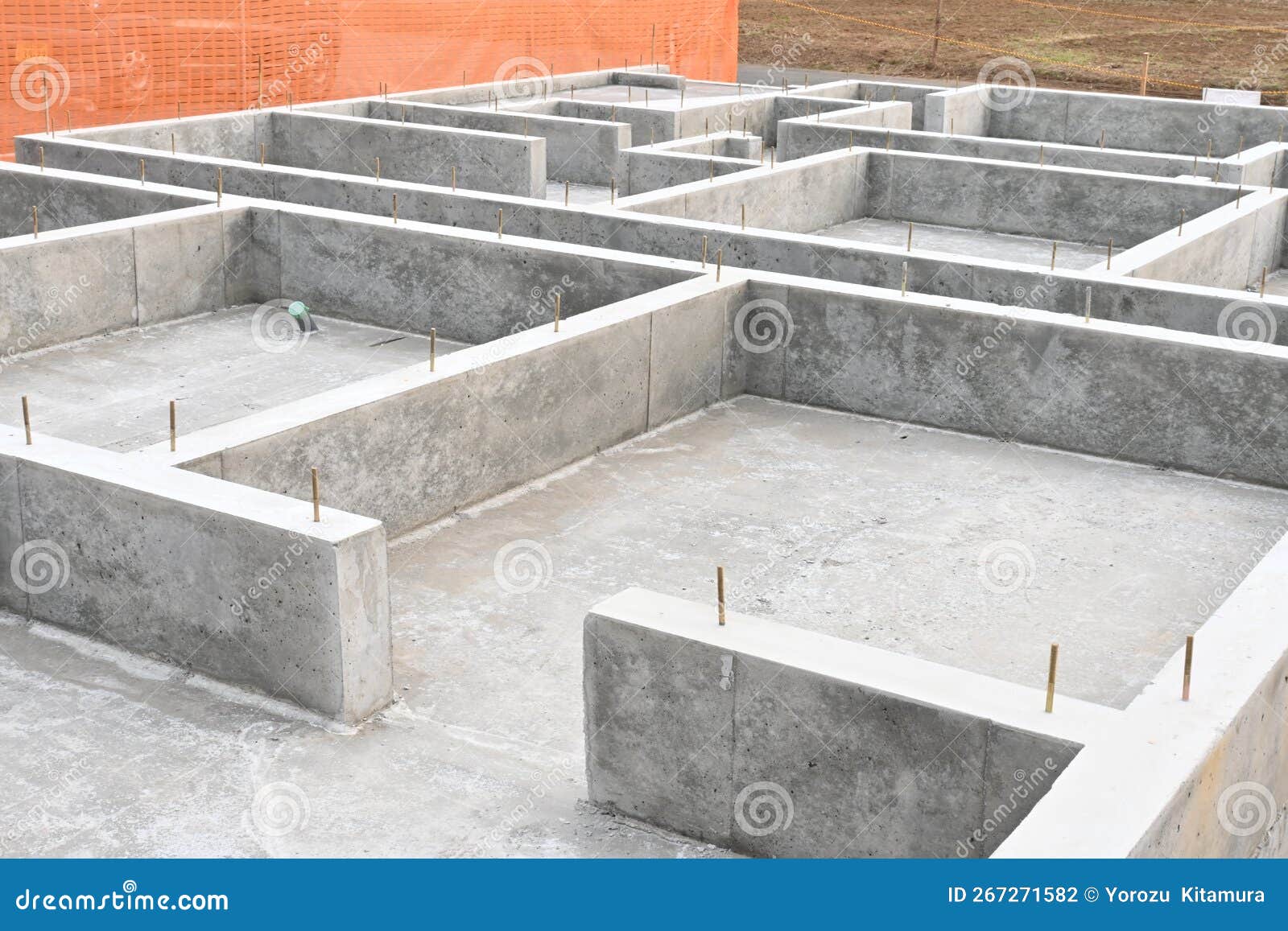 The Foundation Construction Site of a Residential Building. Finishing Foundation Work Stock