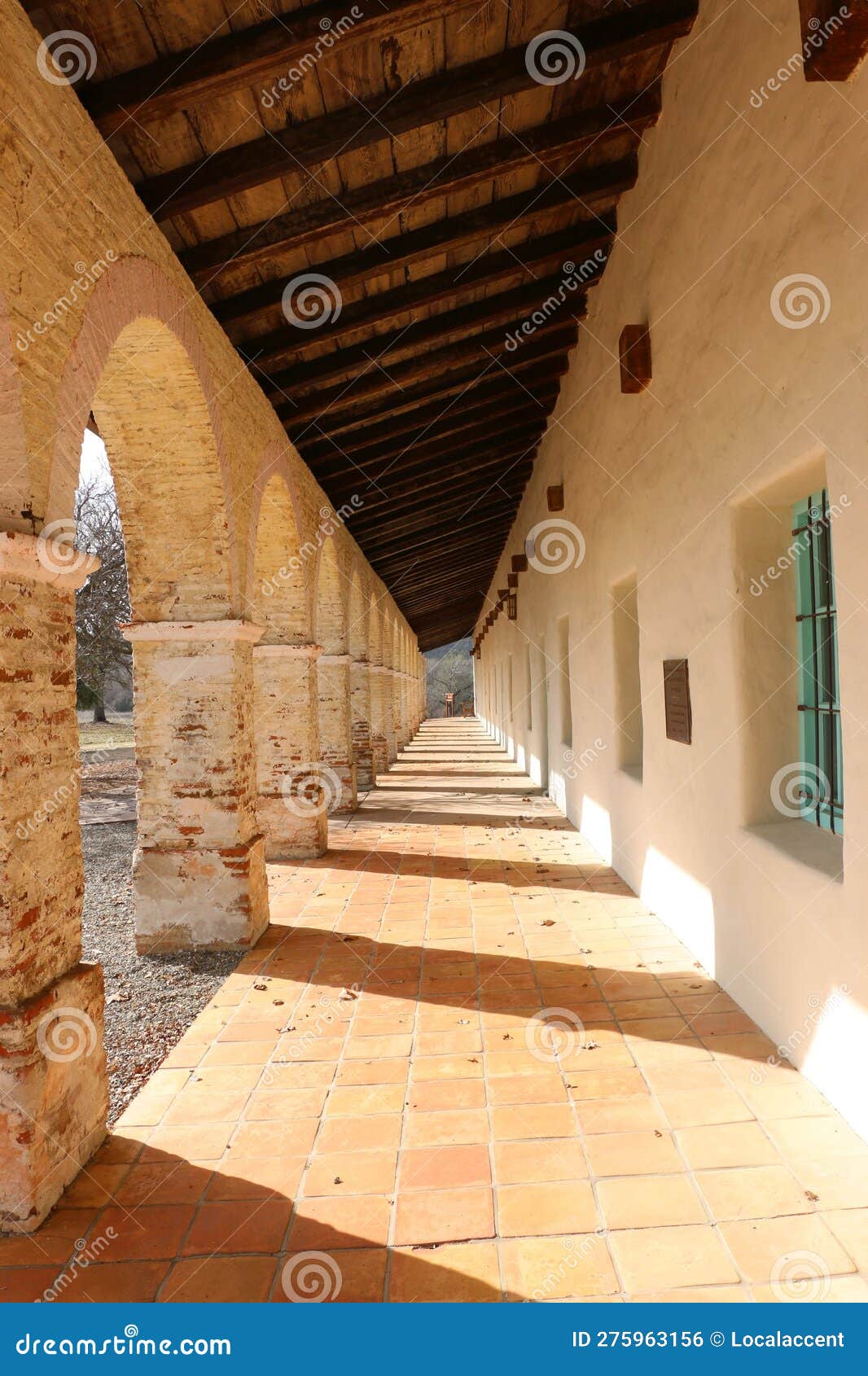 the long collonade at the mission san antonio de padua, jolon ca.