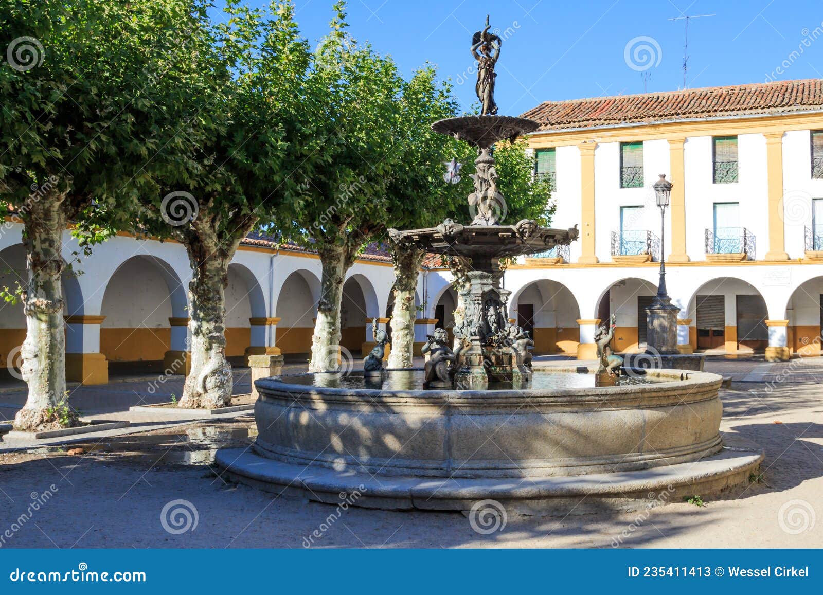 fountain in the center of plaza buen alcade, ciudad rodrigo, spain