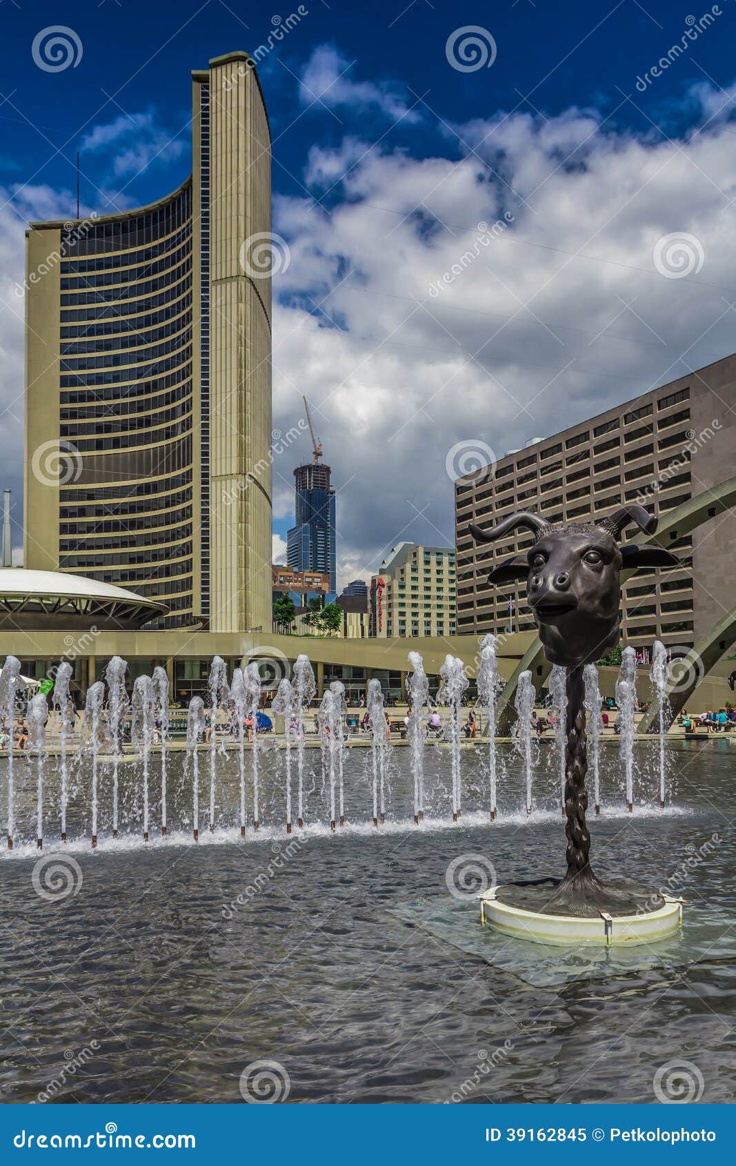 A fountain in downtown editorial image. Image of glass 39162845