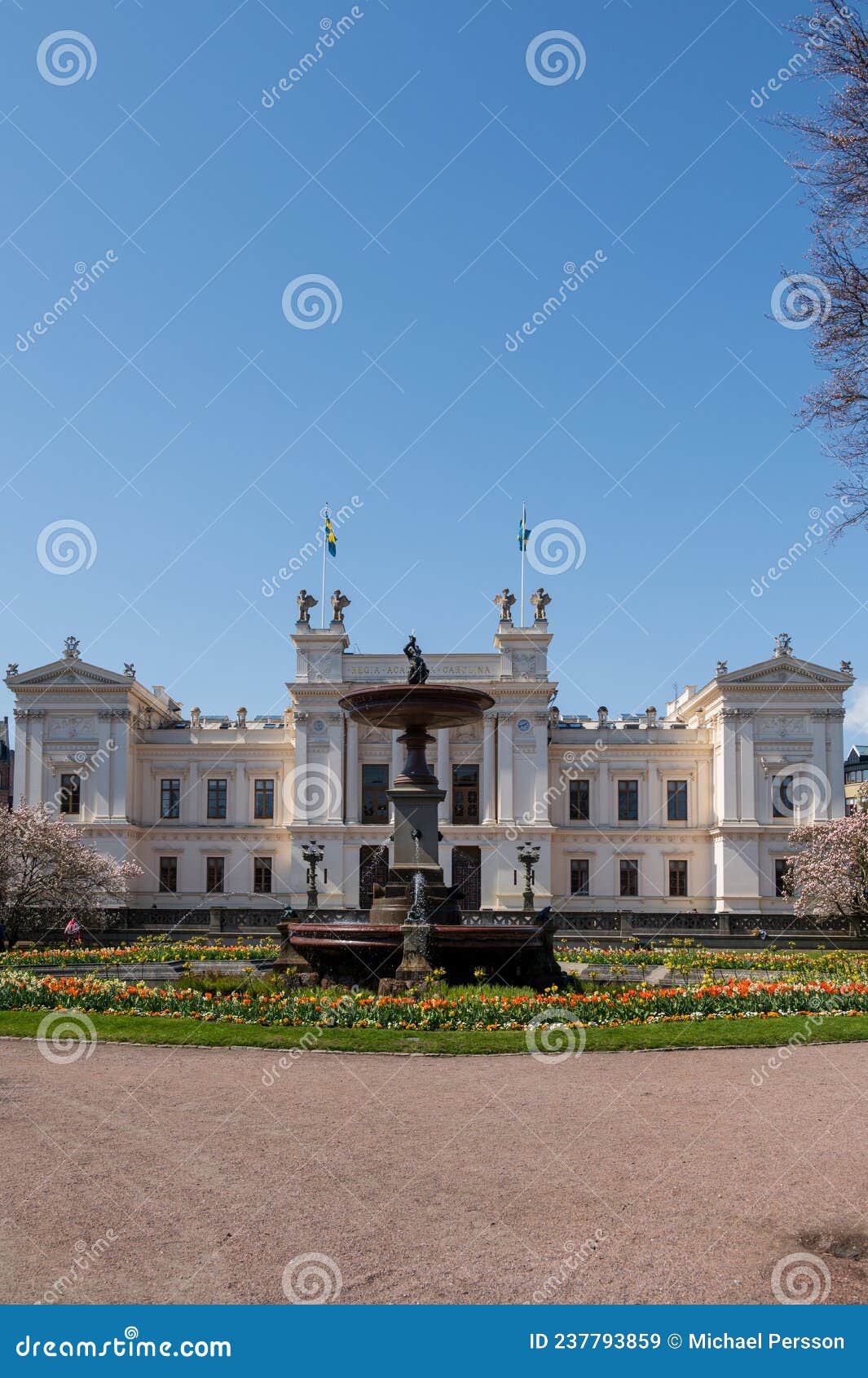 The Fountain and the Facade of the Historic University Building in Lund