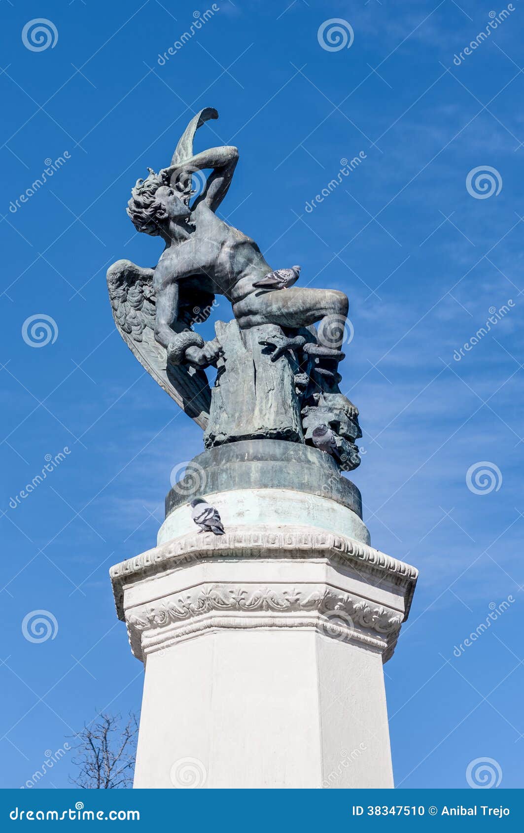 the fountain of the fallen angel in madrid, spain.