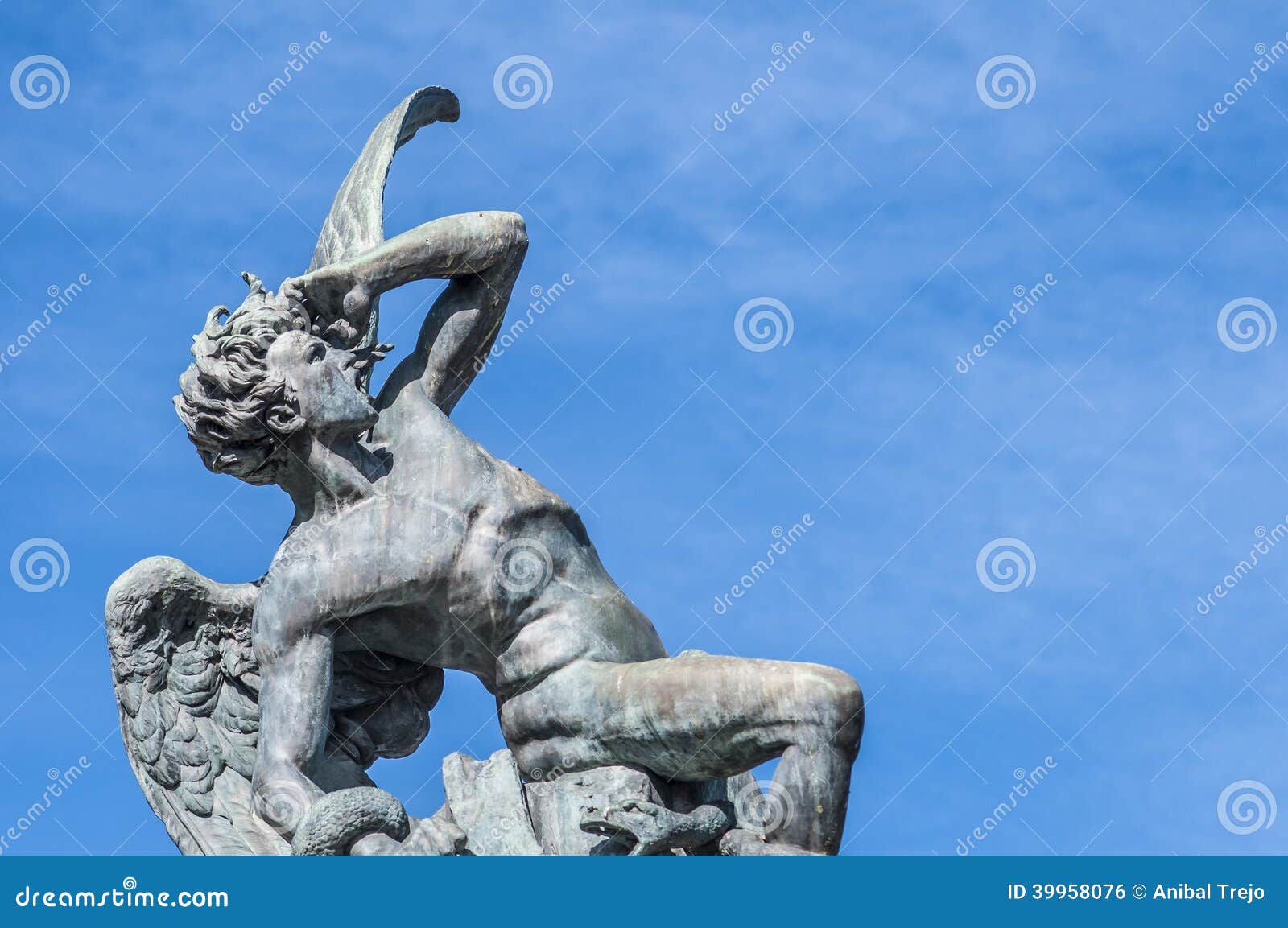 the fountain of the fallen angel in madrid, spain.