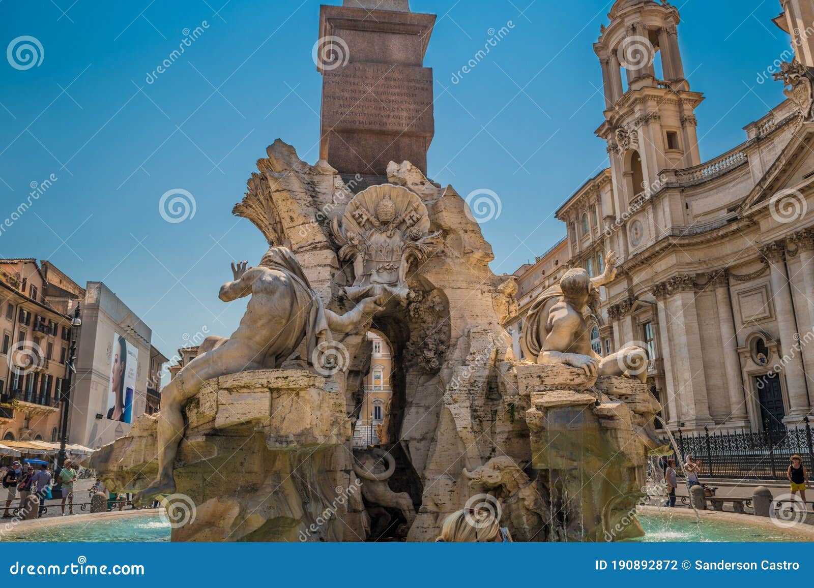 the fountain of the four rivers at the plaza navona in rome, italy