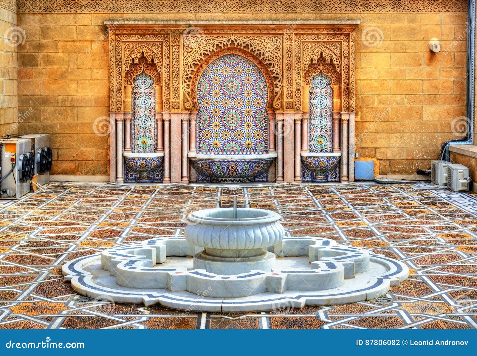 fountain at the mausoleum of mohammed v in rabat, morocco