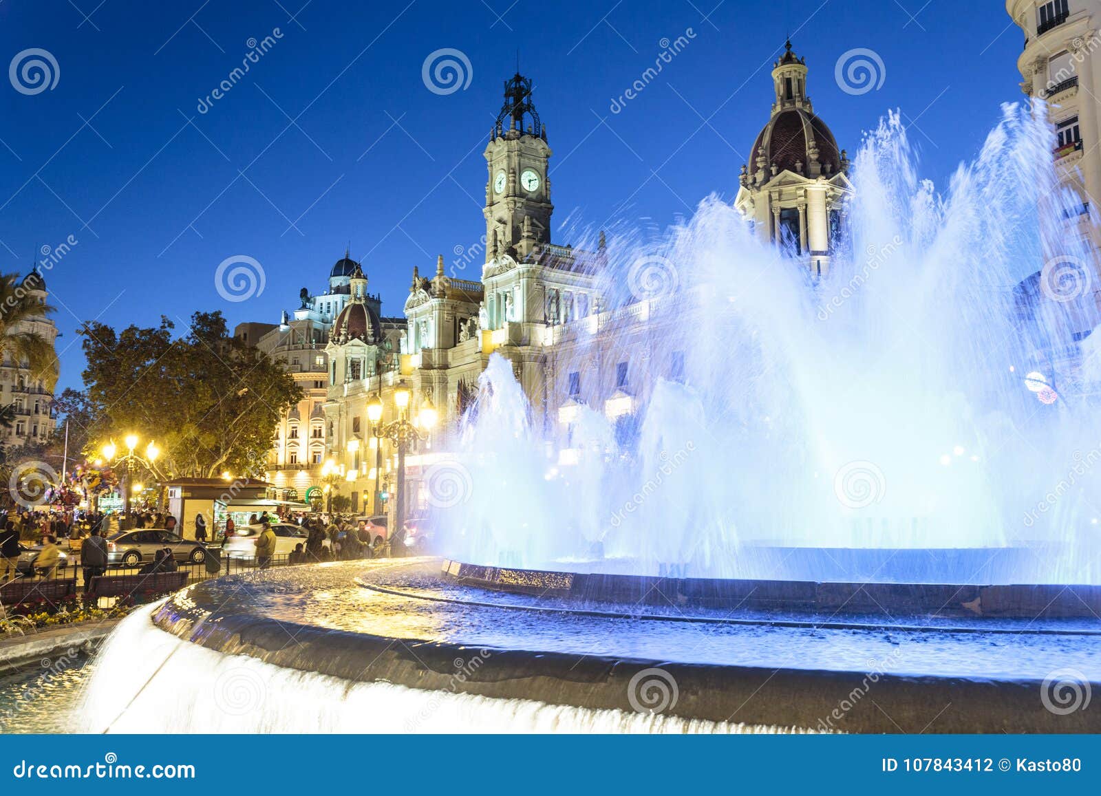 Fountain on Modernism Plaza of the City Hall of Valencia, Town Hall