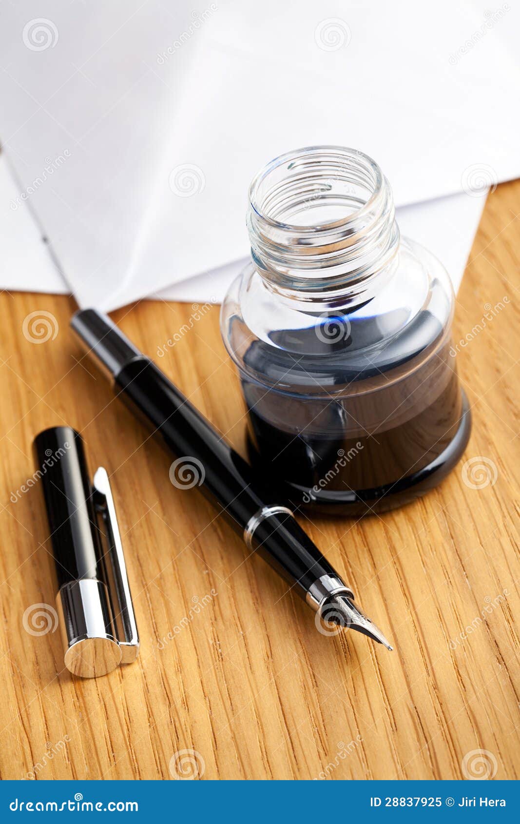 Fountain Pen And Inkwell On Desk Stock Image - Image of ...