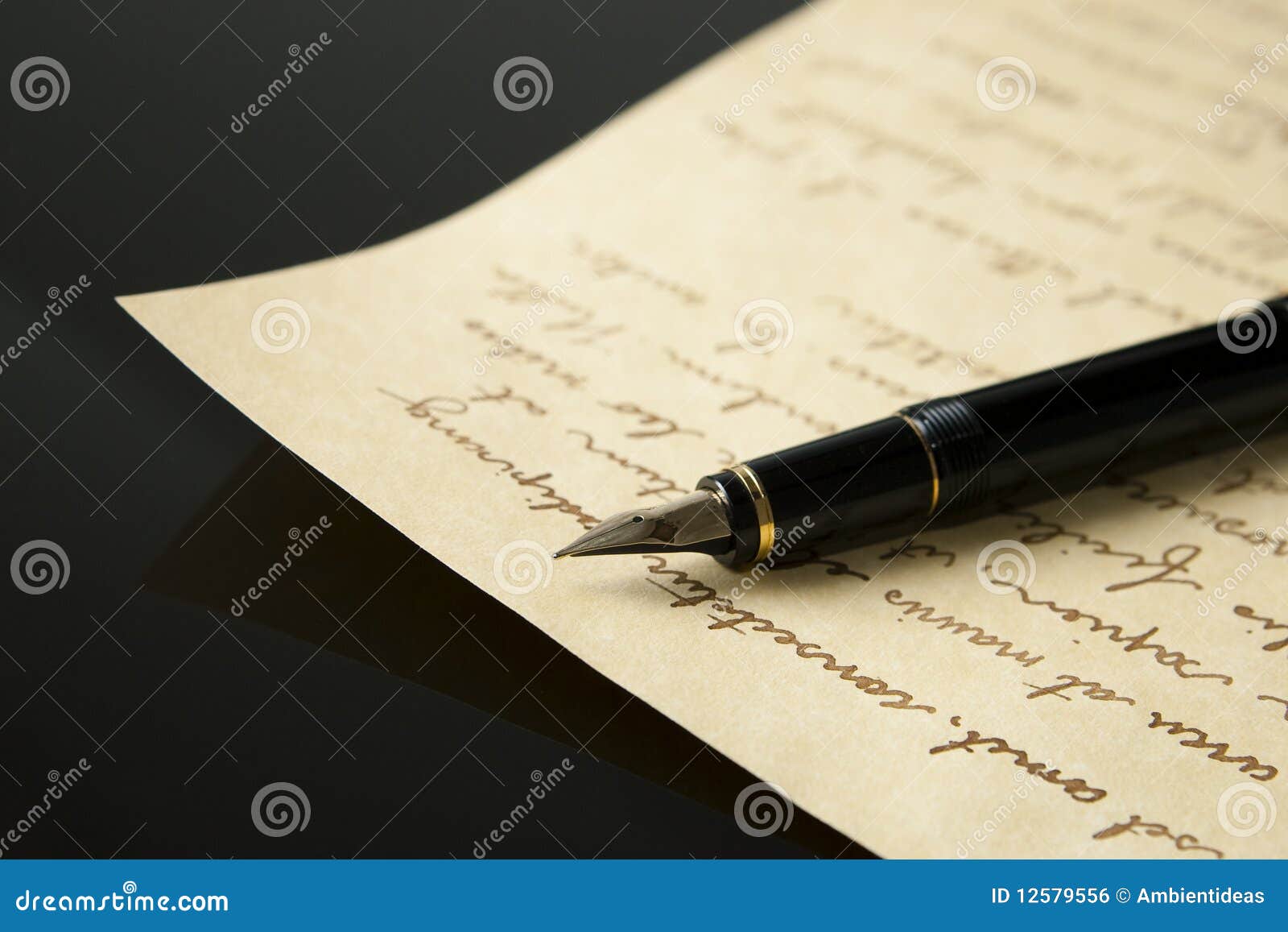 Fountain Pen and Letter stock photo. Image of dark, gold 12579556