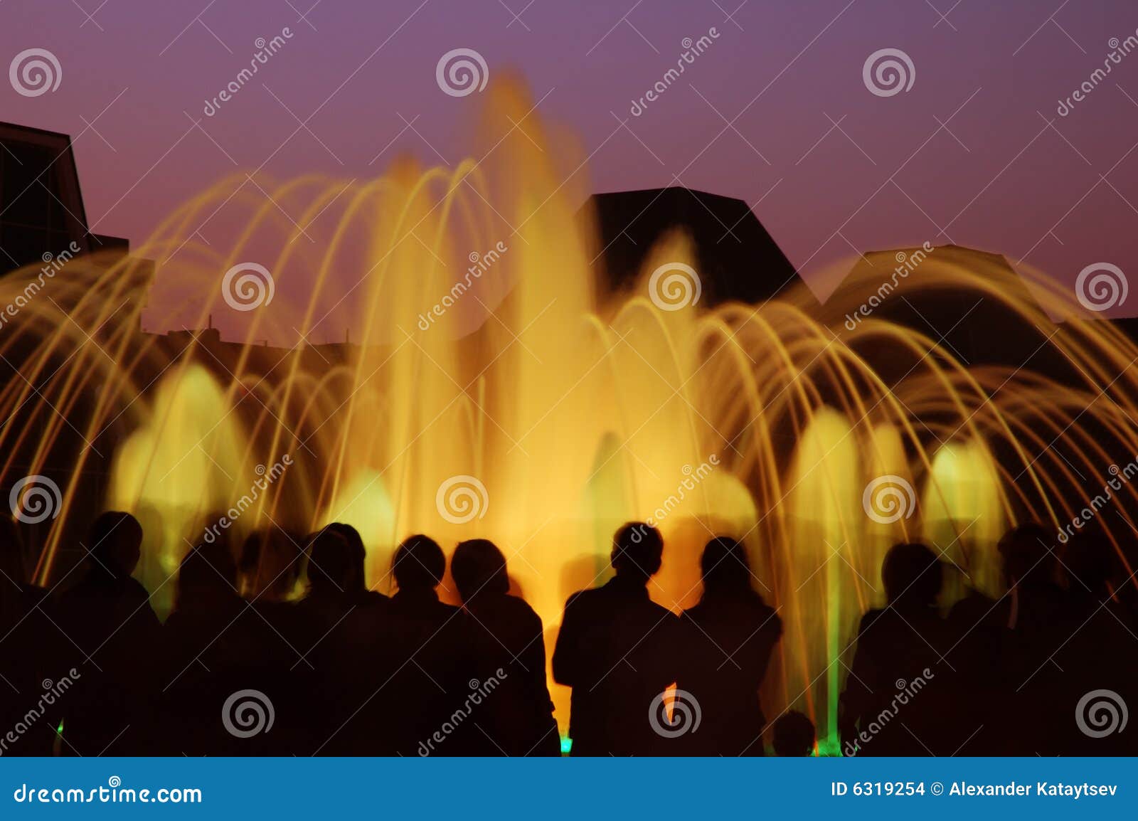 Fountain with People Silhouettes Stock Photo Image of attractive, erupt 6319254