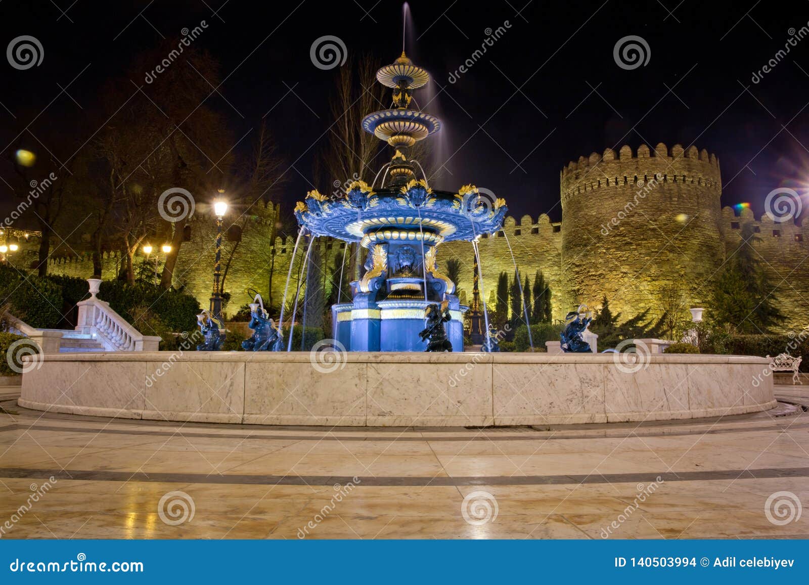 Fountain In The Philarmony Park In Baku City Azerbaijan