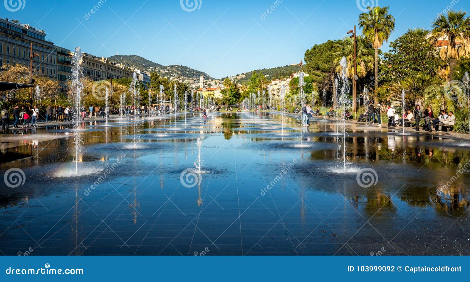 fountain at promenade du paillon, nice, france