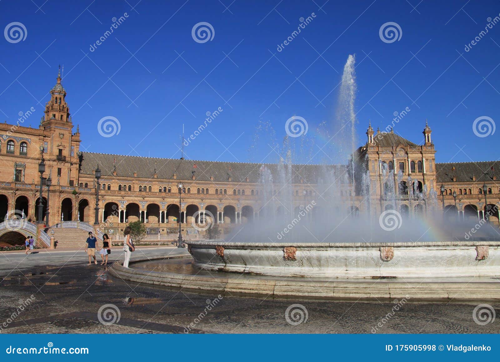 Fountain in the Square of Spain in Seville Editorial Stock Photo