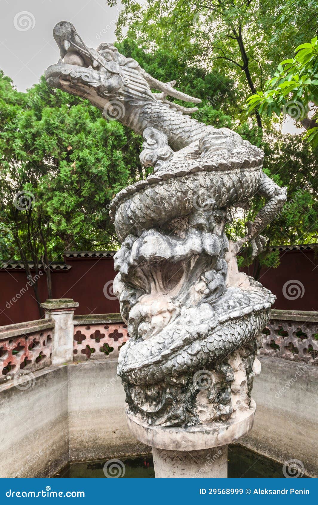 Fountain with a Statue of a Dragon Stock Image Image of vegetation