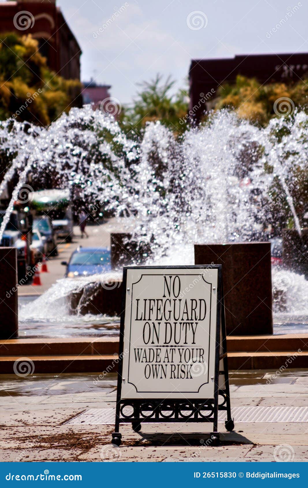 Fountain with a Warning Sign Stock Photo Image of sidewalk, modern 26515830