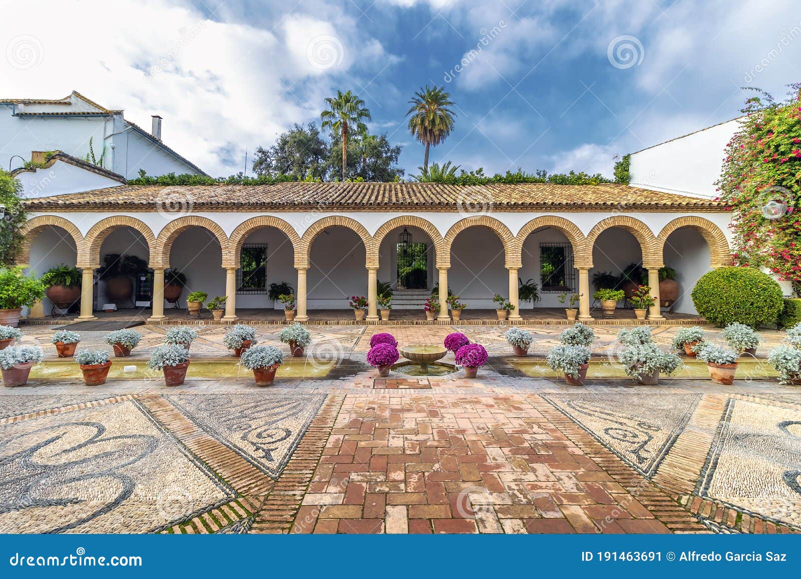 fountains in garden in cordoba, andalusia, spain