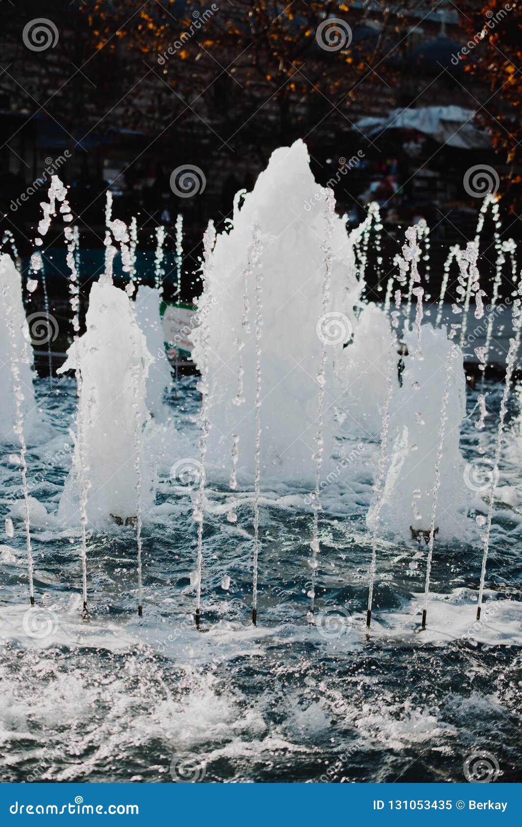 The Fountains Gushing Sparkling Water in a Pool Stock Image Image of