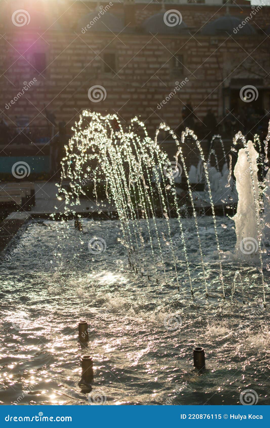 The Fountains Gushing Sparkling Water in a Pool Stock Image Image of