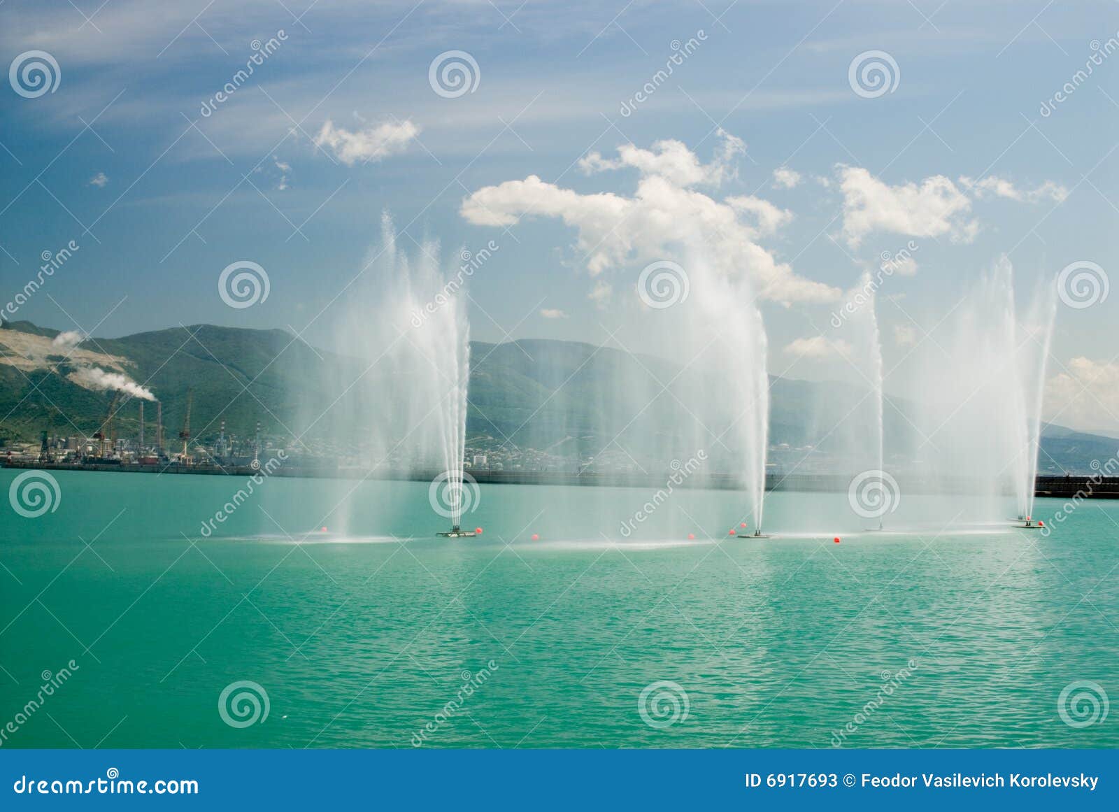 Fountains in a sea bay. stock image. Image of landscape 6917693