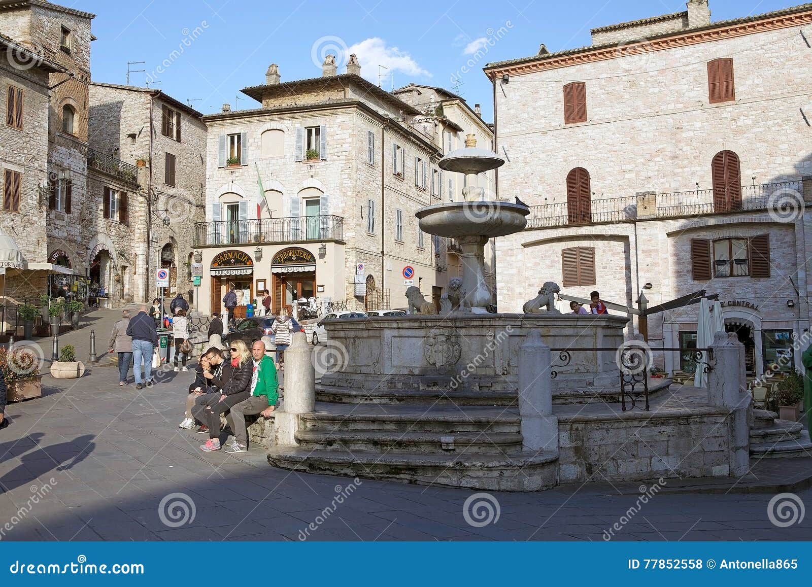 The Fountains with Three Lions in Assisi, Umbria, Italy Editorial Stock ...