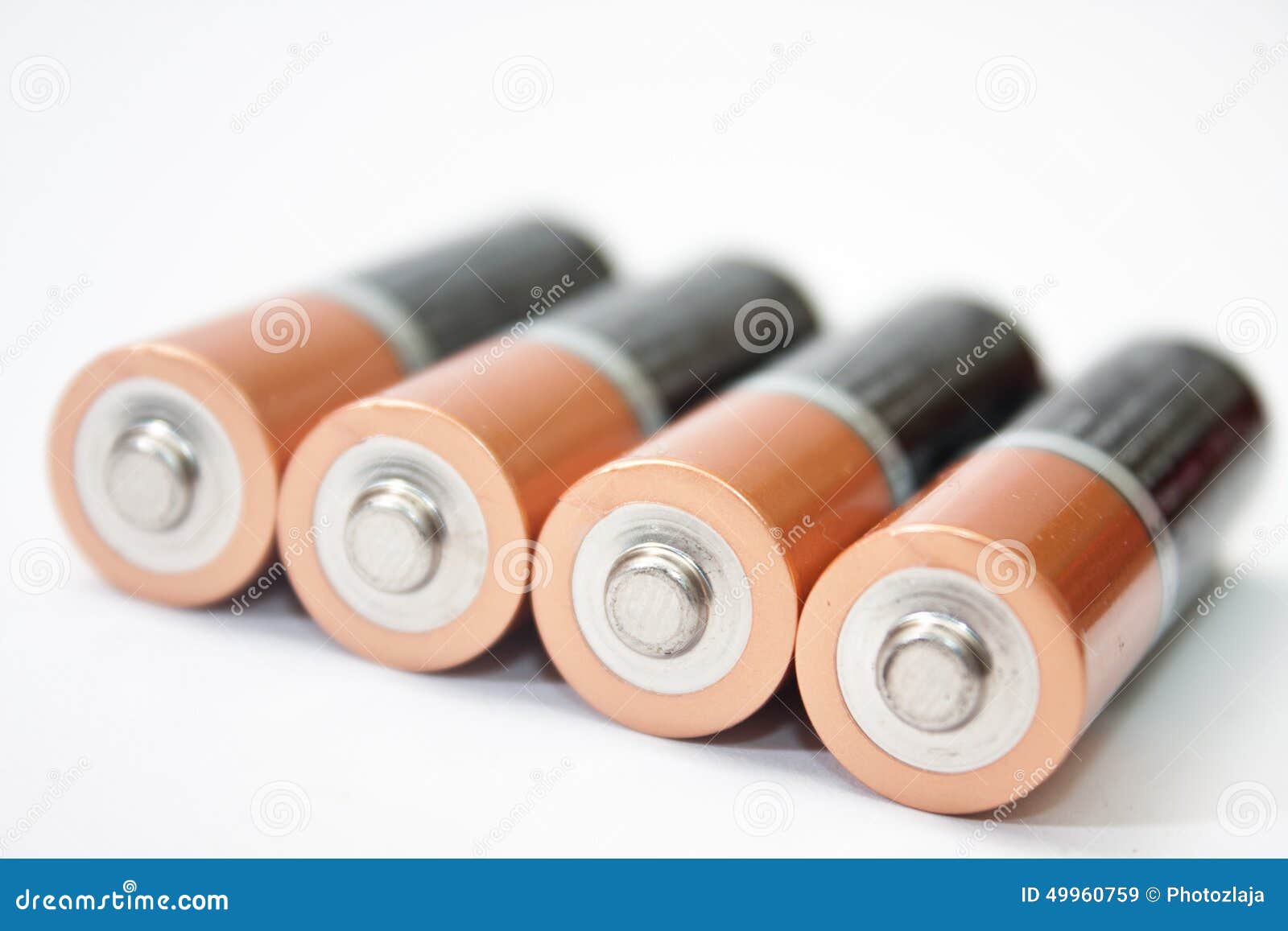 Four AA Alkaline Batteries on a White Background Stock Image Image of
