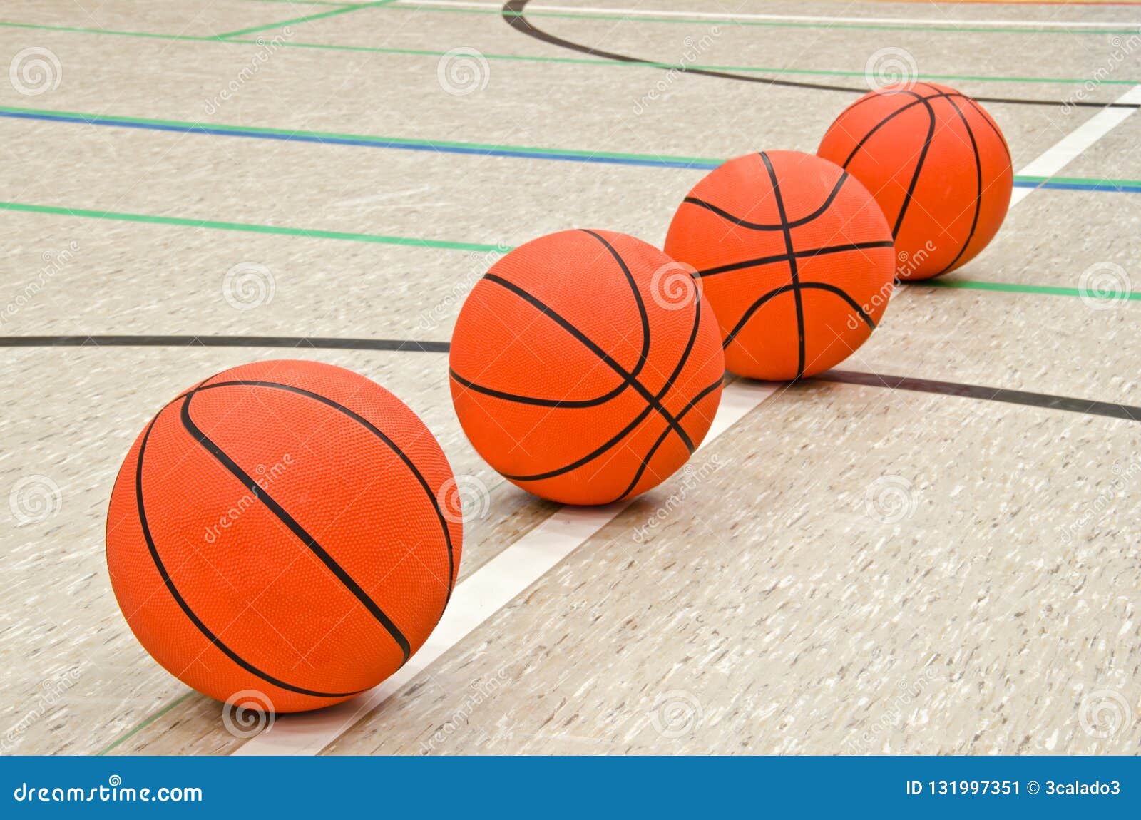 Four Basketballs on the Floor Stock Image Image of slimming, rubber