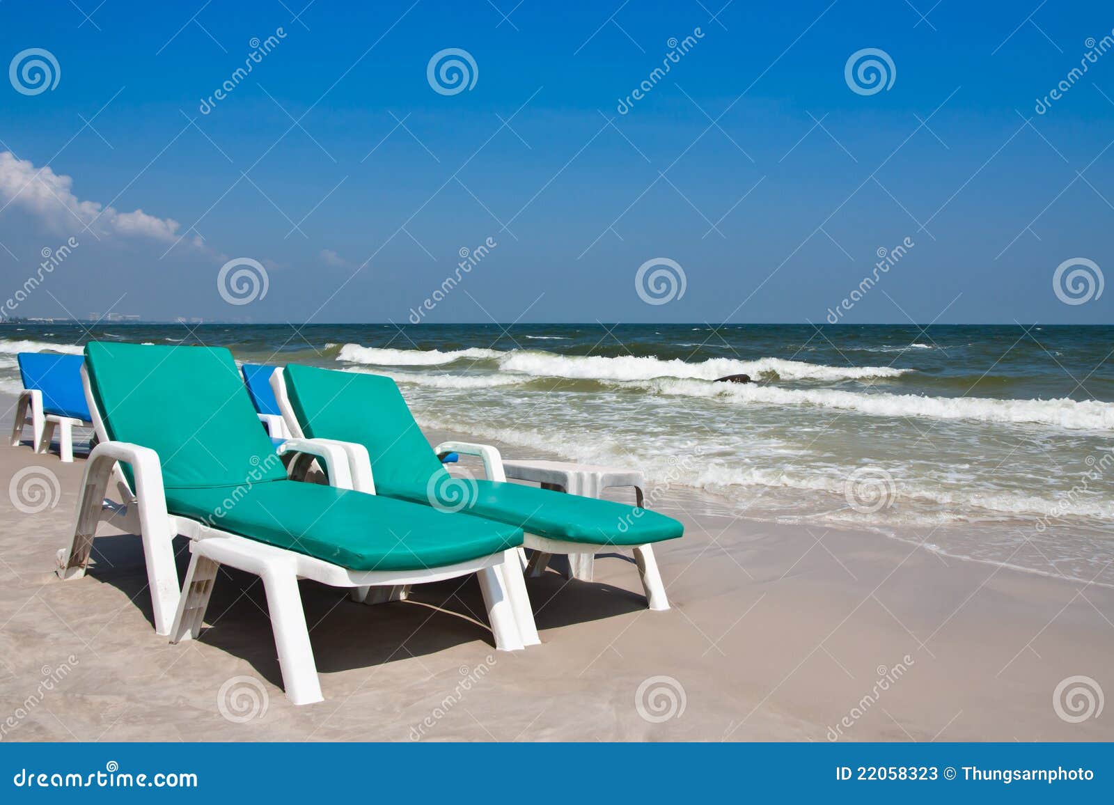Four beach chairs stock image. Image of caribbean, huahin 22058323