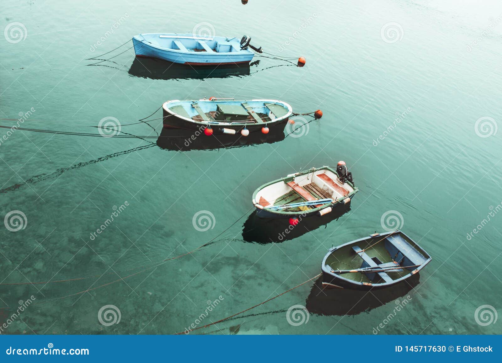 Four Boats in the Turquoise Sea Stock Photo Image of scenic, aerial