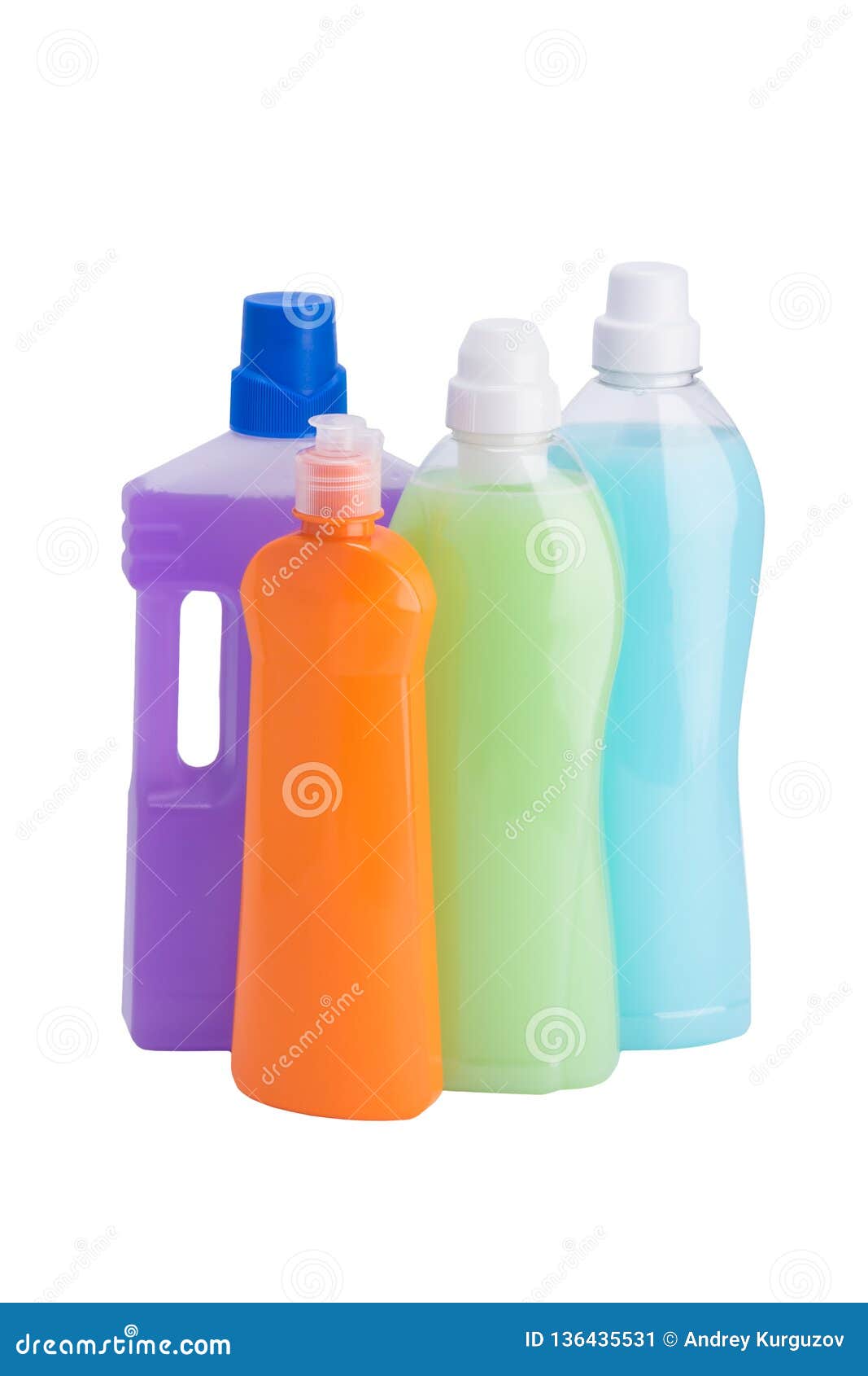 Four Bottles of Washing Liquid Isolated on White Stock Image Image of