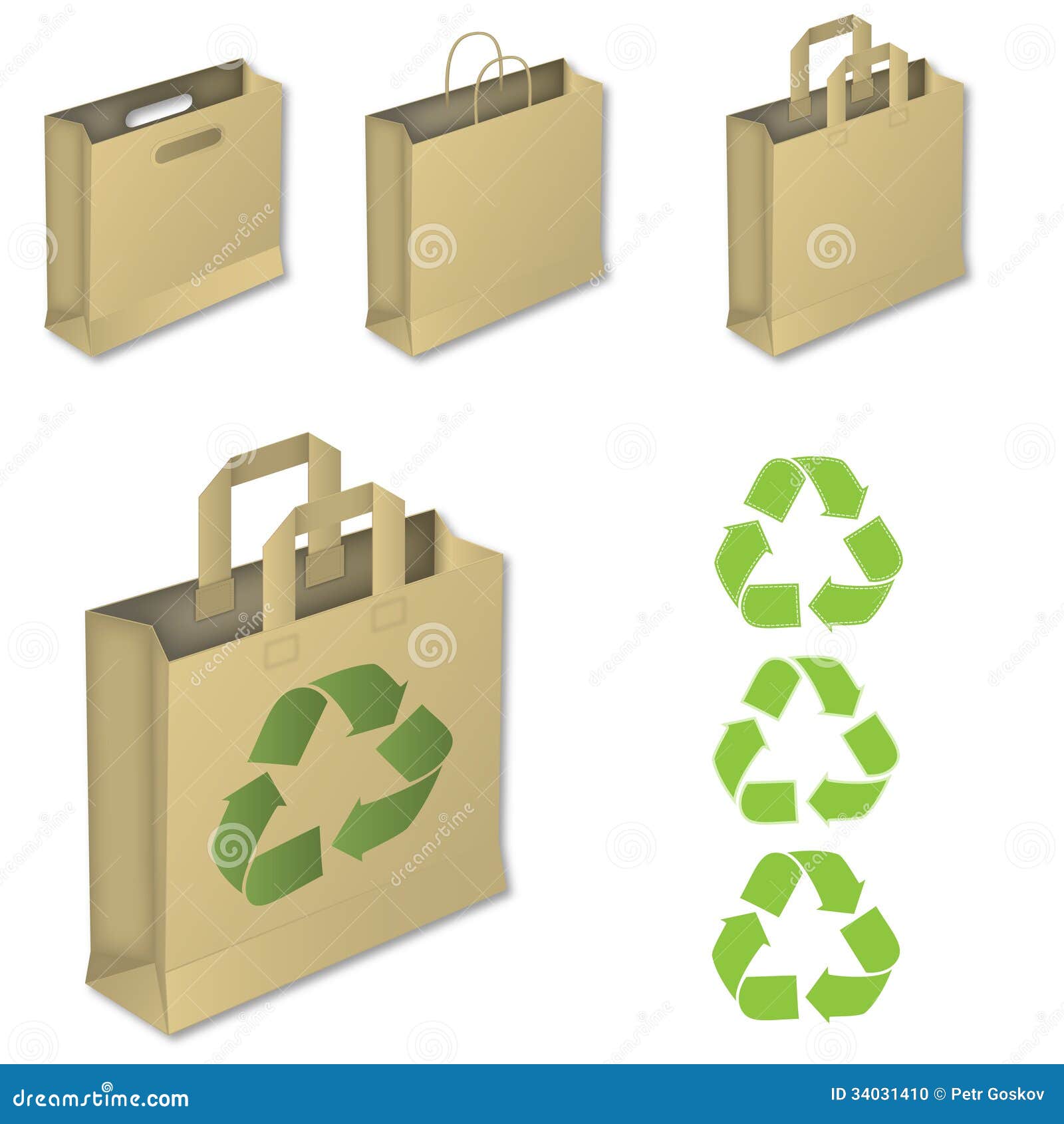 Four Brown Paper Bags with Recycle Symbol. Stock Vector - Illustration ...