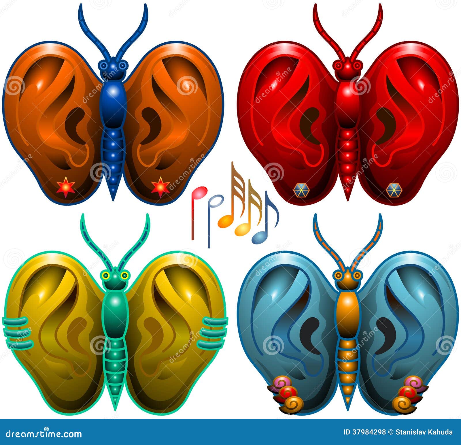 Four butterflies with ears stock vector. Illustration of joke 37984298