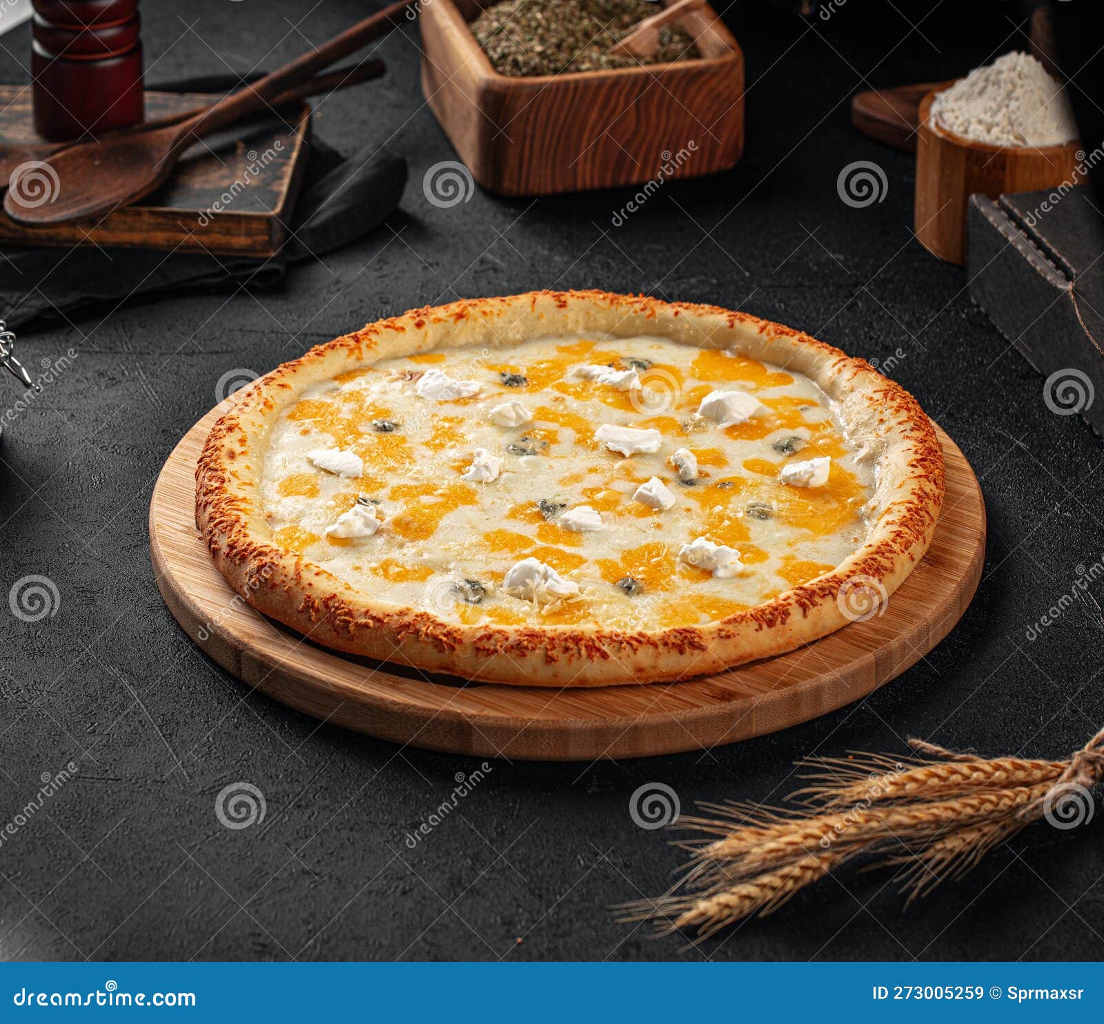 Four Cheese Pizza with Cheddar and Stock Image Image of