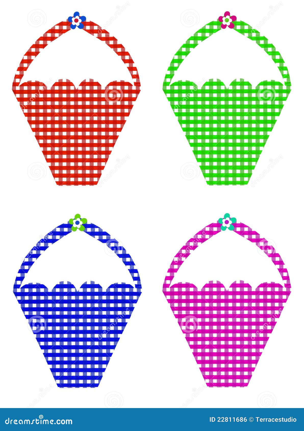 Four Colorful Gingham Baskets Stock Illustration Illustration of