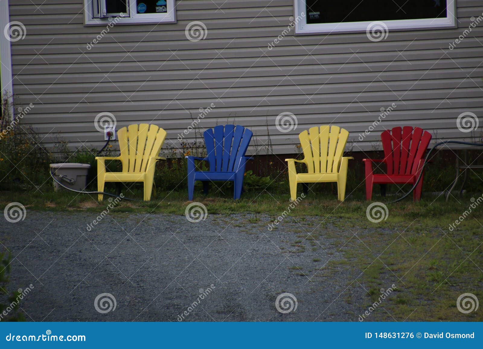Four Colorful Lawn Chairs Stock Photo Image Of Building 148631276