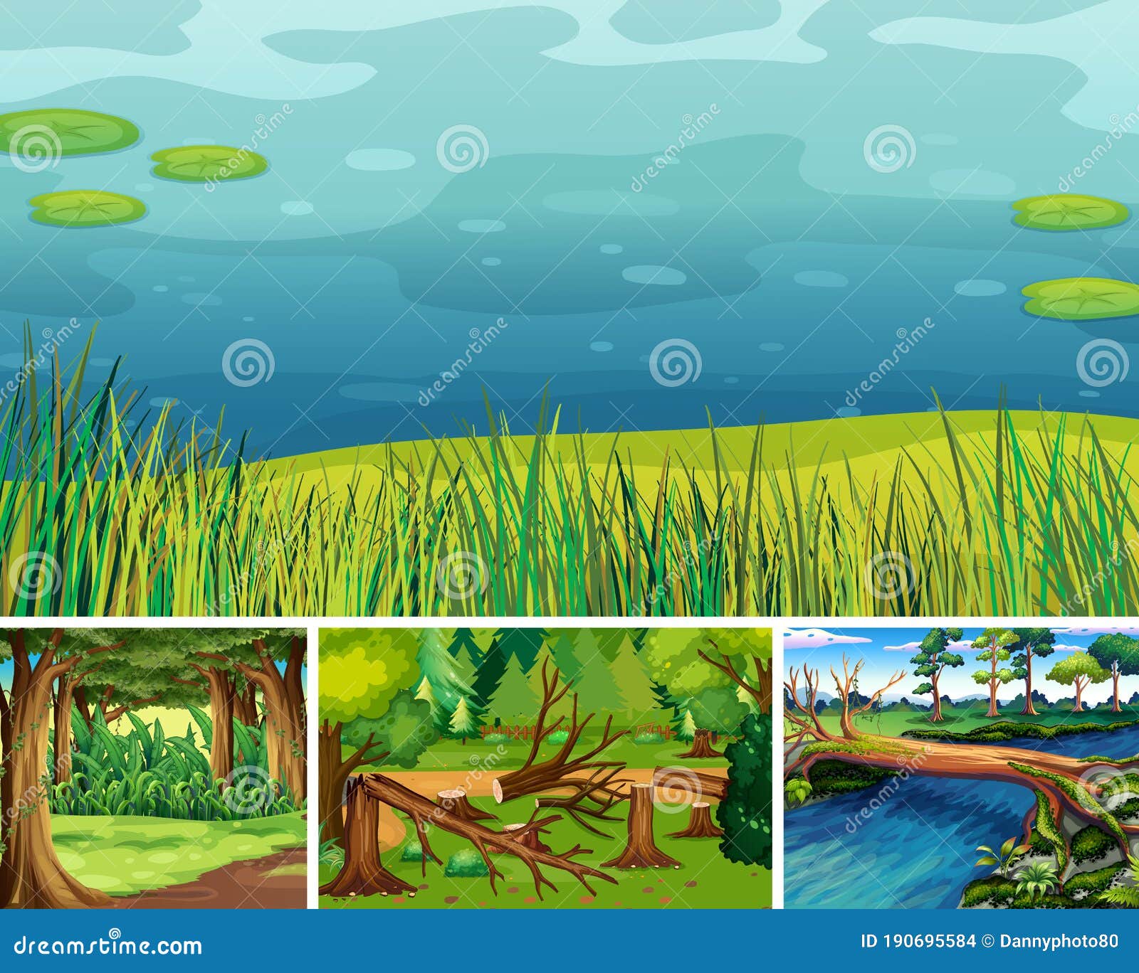 Four Different Nature Scene of Forest and Swamp Cartoon Style Stock Vector - Illustration of background, tree: 190695584 Four Different Nature Scene of Forest and Swamp Cartoon Style Stock Vector - Illustration of background, tree: 190695584