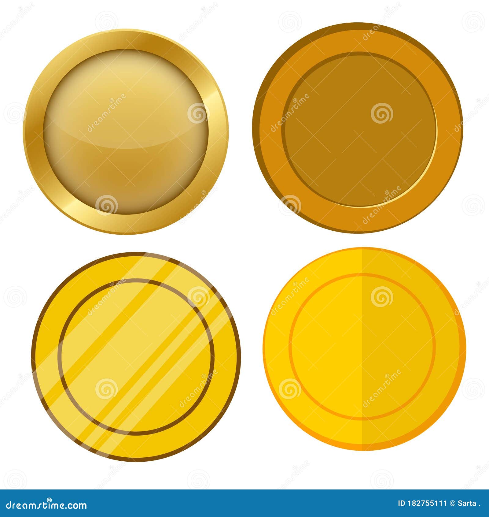 Four Different Style Blank Gold Coin Template Vector Set Stock Vector