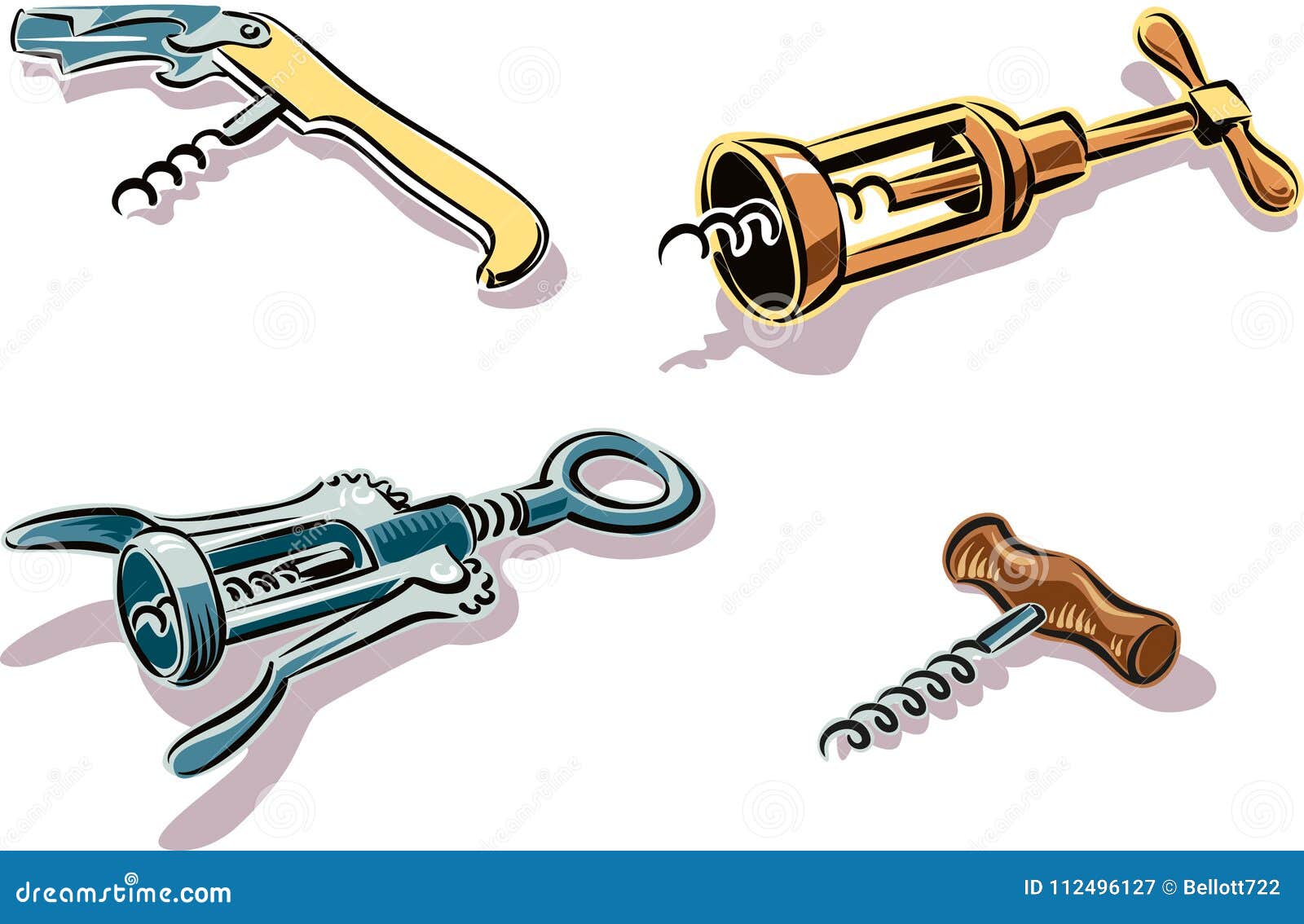 Four Different Types of Corkscrews. Stock Vector Illustration of