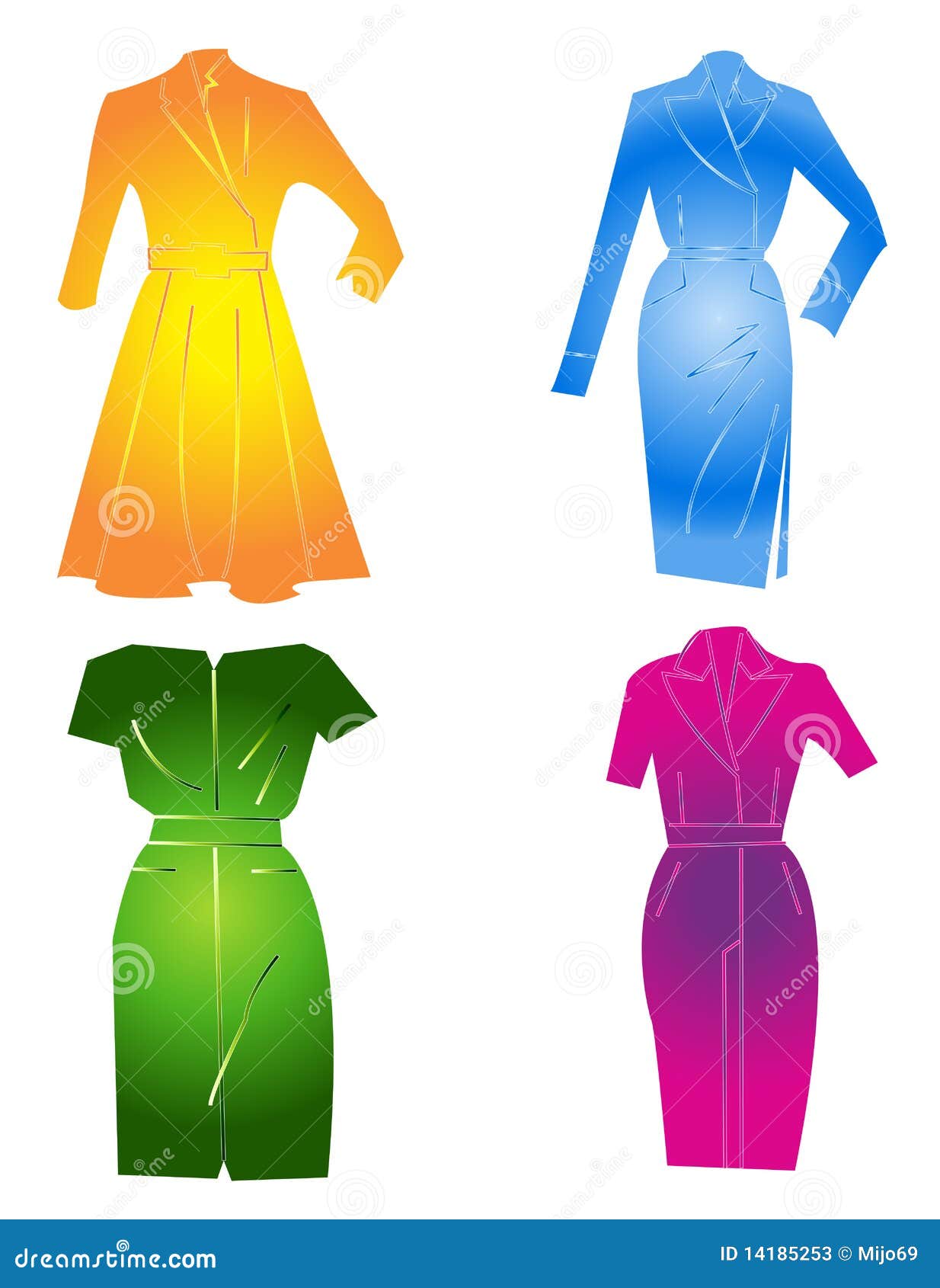 Four dresses in color stock vector. Illustration of clothes - 14185253