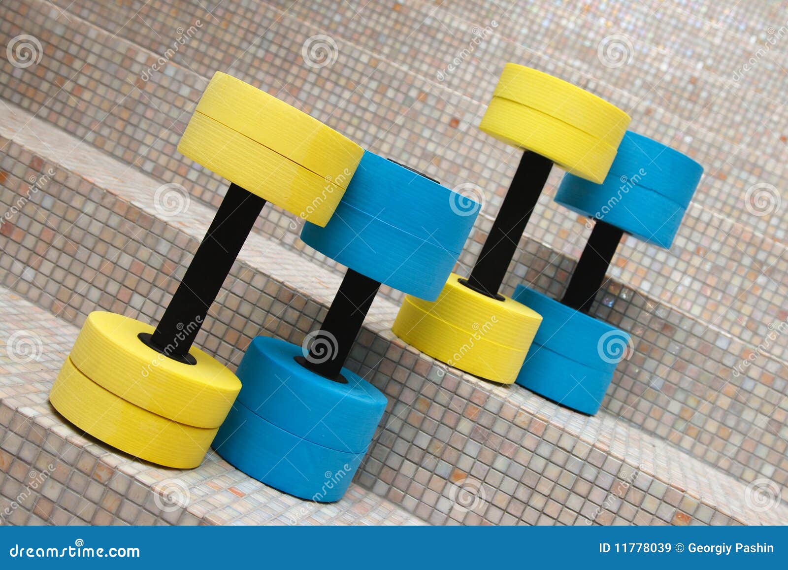 Four Dumbbells for Water Aerobics Stock Image Image of training