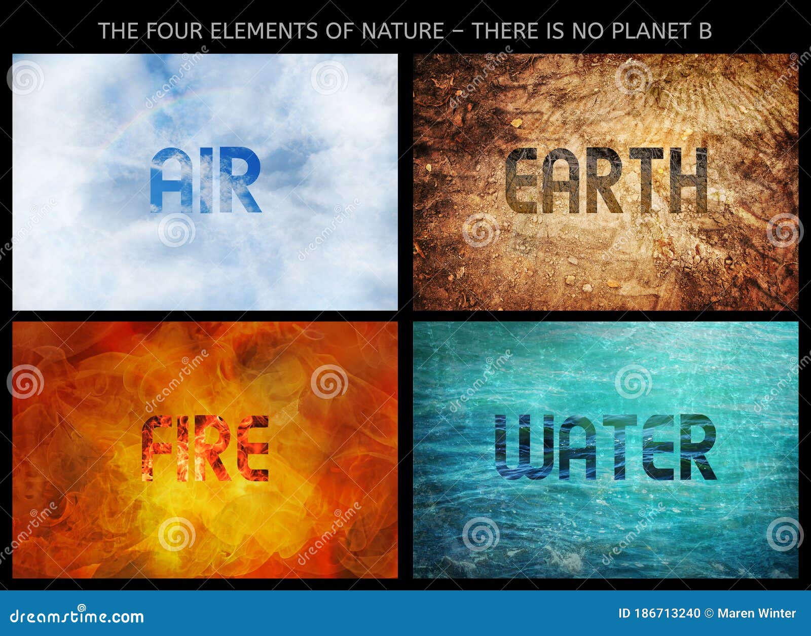 Four Elements Of Nature There Is No Planet B Composition Of Backgrounds With Inscription Text Air Earth Water And Fire Stock Photo Image Of Natural Four 186713240