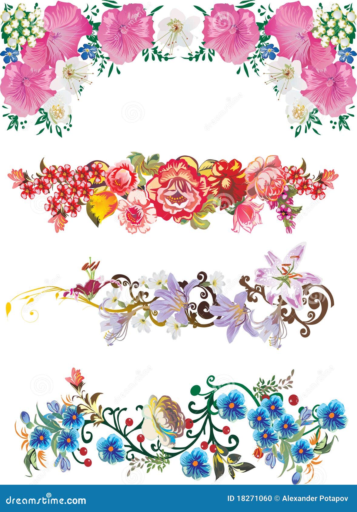 Four Flower Strips Collection Stock Vector - Illustration of botany